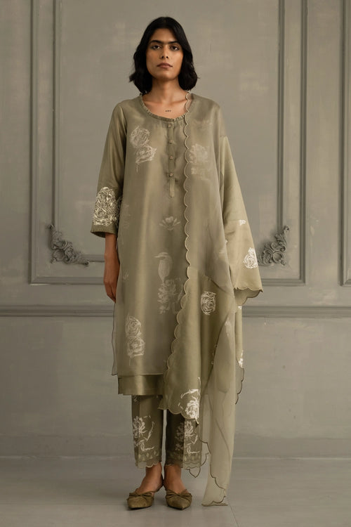 Sage Green Double Layer Print Tunic Set