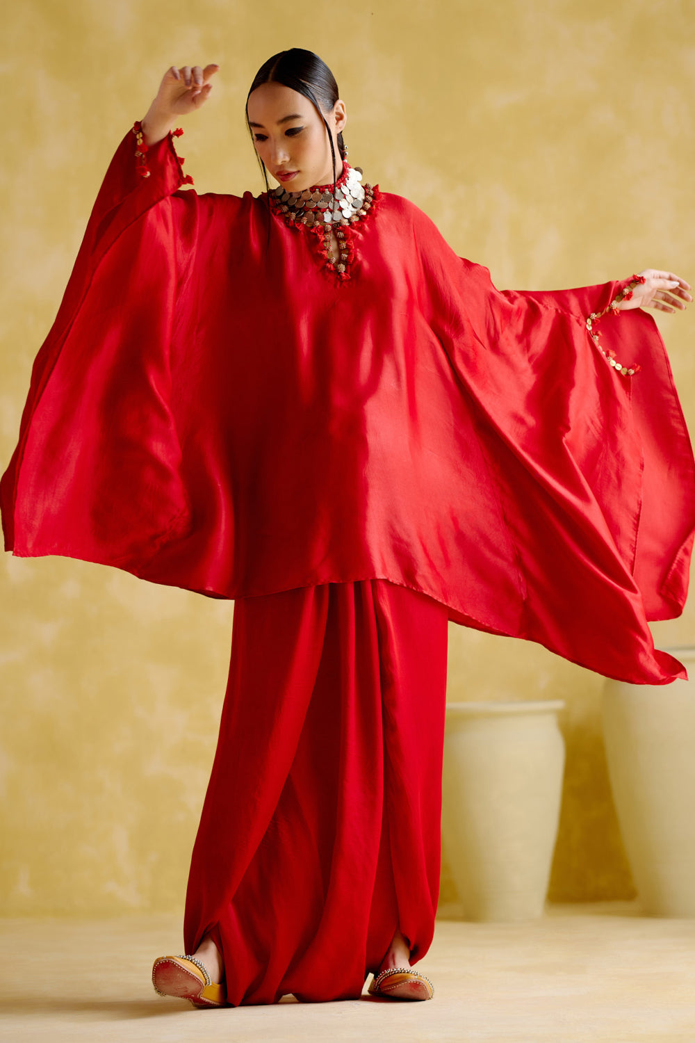 Arundhati Red Kaftan with Skirt