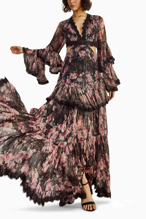 Rose Multi Layered Long Printed Dress
