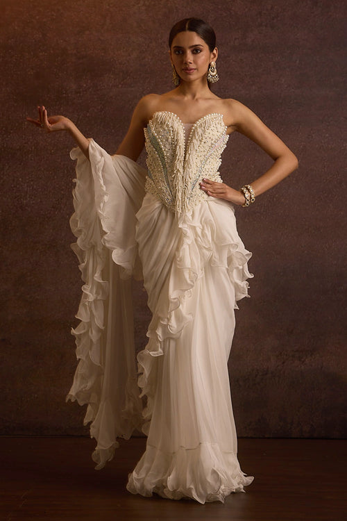 Aaira Pearl Corset Top With Ruffle Saree