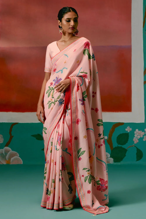 Dusty Pink Floral Saree