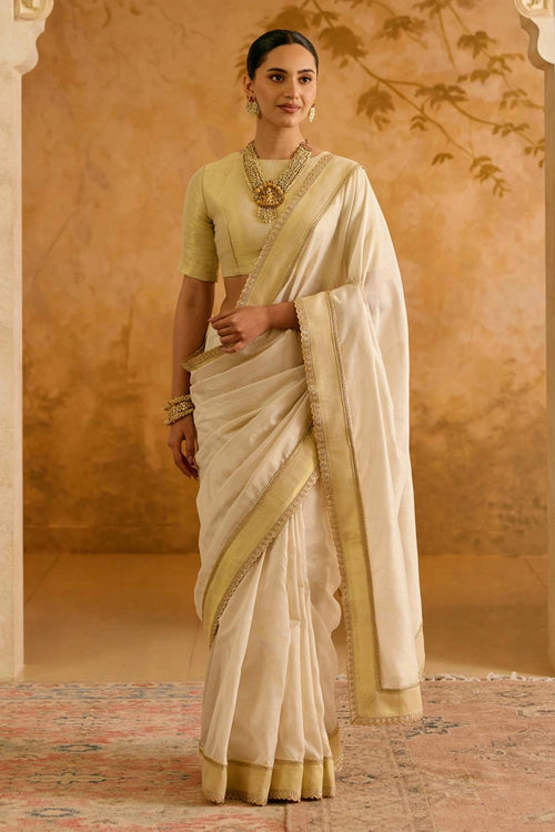 White Rose Chanderi Stripe Saree