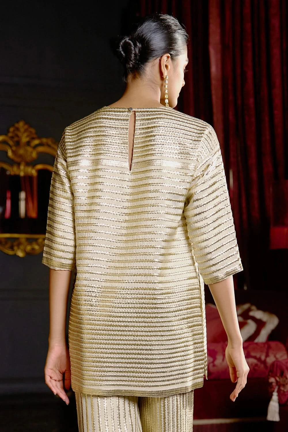 Metallic Stripe Embroidered Top