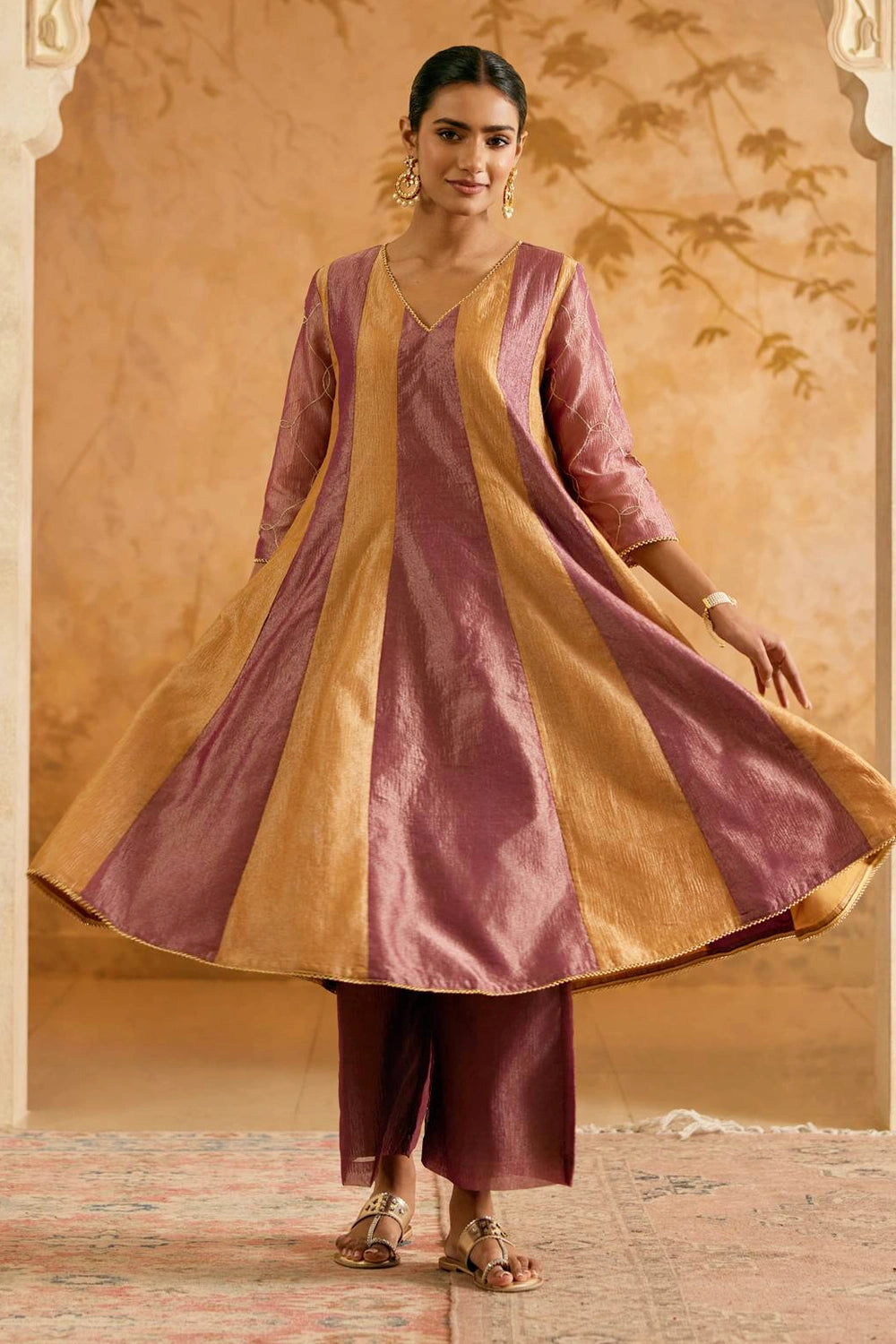 Amber Crush Tissue Anarkali With Pants