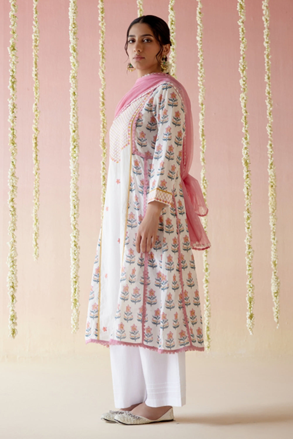 Petal Pink Yoke Anarkali Kurta and Pant with Dupatta