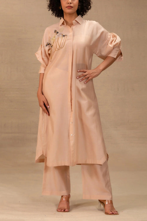 Tinka Peach Silk Long Kaftan Set