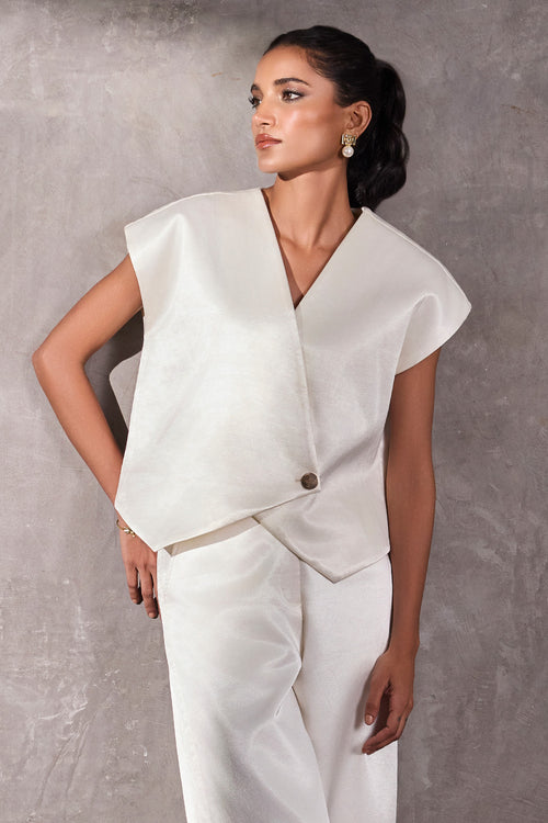 Ivory Gajji Silk Aymmetric Bolero