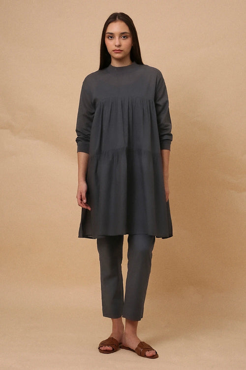 Ash Gray Mul Rib Vena Co-ord Set