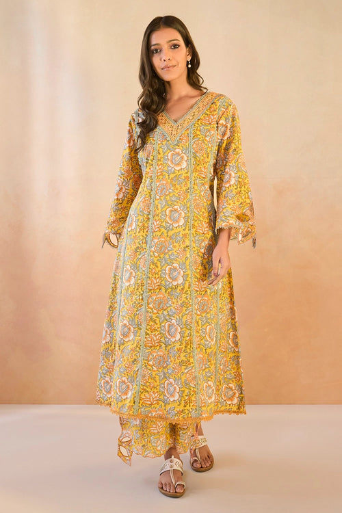 Sunflower Chintz Cutwork Cotton Kurta Set