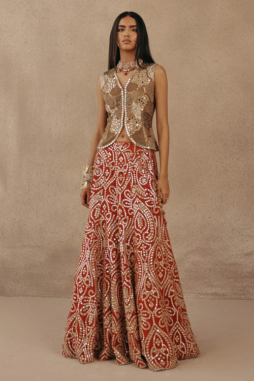 Gilet with Multi Shade Golden Embellishments