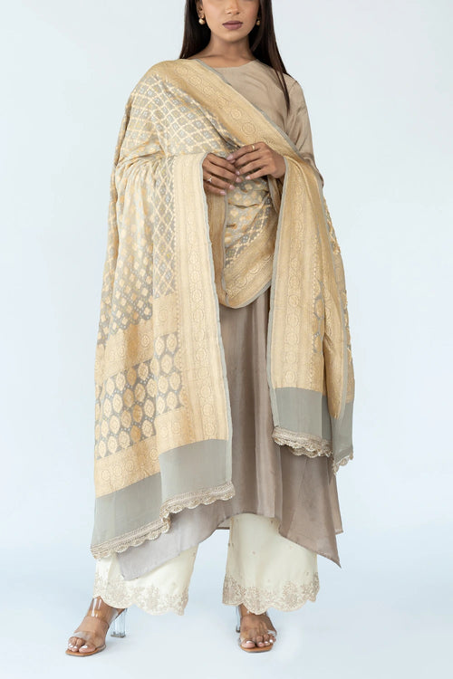 Dark Ivory Ombre Kurta With Dupatta