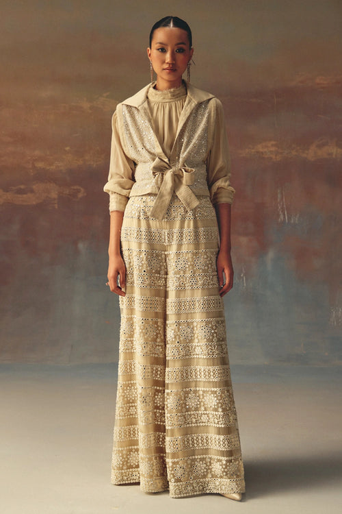 Ivory Gathered Georgette Shirt