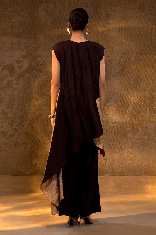 Agneya Brown Tissue and Silk Layered Kurta Set