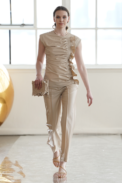 CrÃƒÂ¨me Faux Lather Top and Straight Fit Trousers