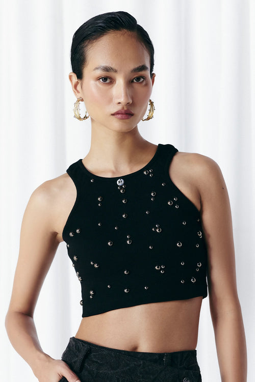 Black Studded Rib Top