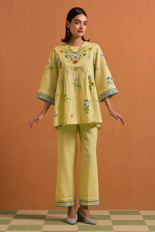 Fun Yellow Verdant Yoke Co-ord Set