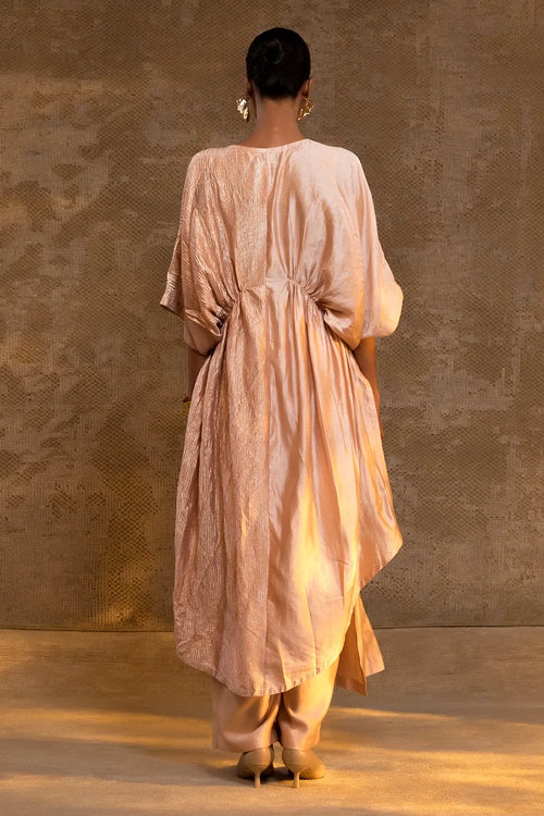 Agneya Blush Silk and Crushed Tissue Kaftan Set