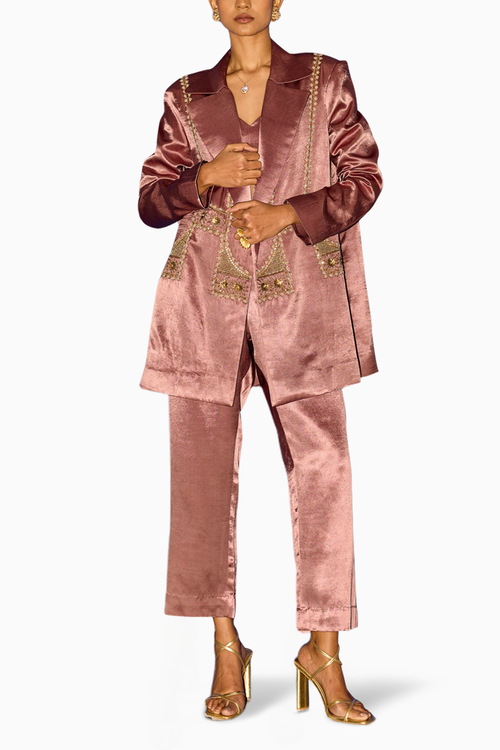 Pink Oversized Blazer with Bralette and Pant