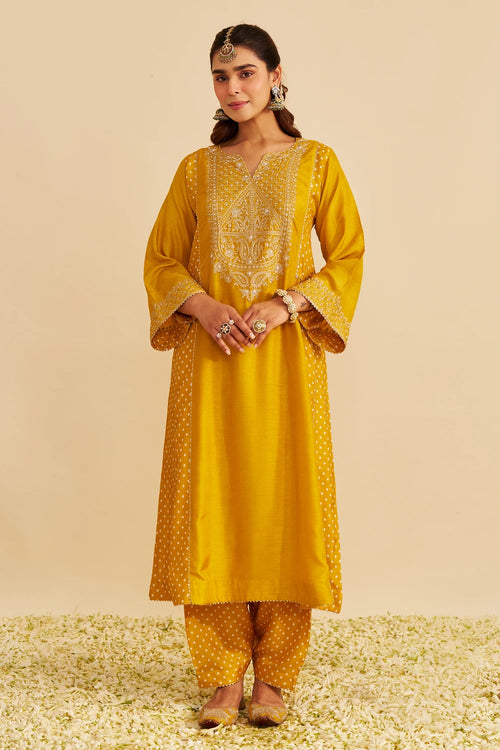Esra Mustard Long Chauga with Salwar
