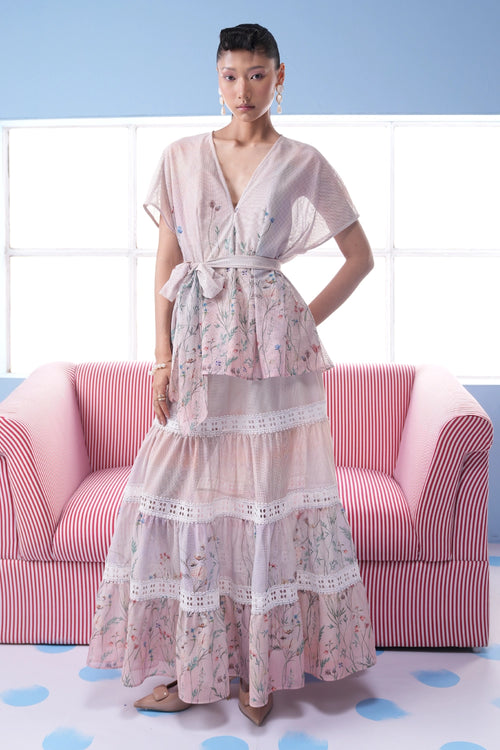 Carol Pink Lace Meshnet Co-ord Set
