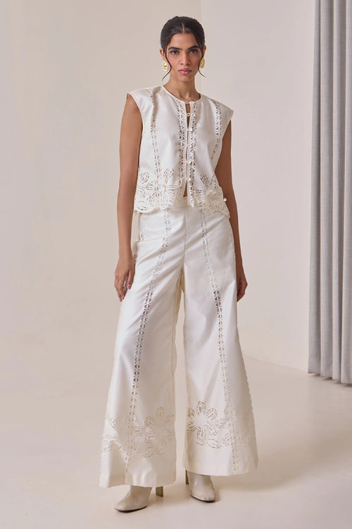 Pearl Cut-Work Jacket With Pants