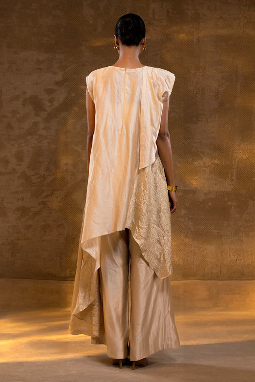 Agneya Ivory Tissue and Silk Layered Kurta Set