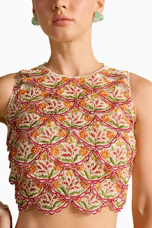Ivory 3D Scallop Embroidered Top