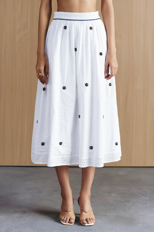 White Schiffli Embellished Skirt