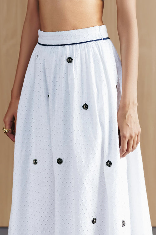 White Schiffli Embellished Skirt