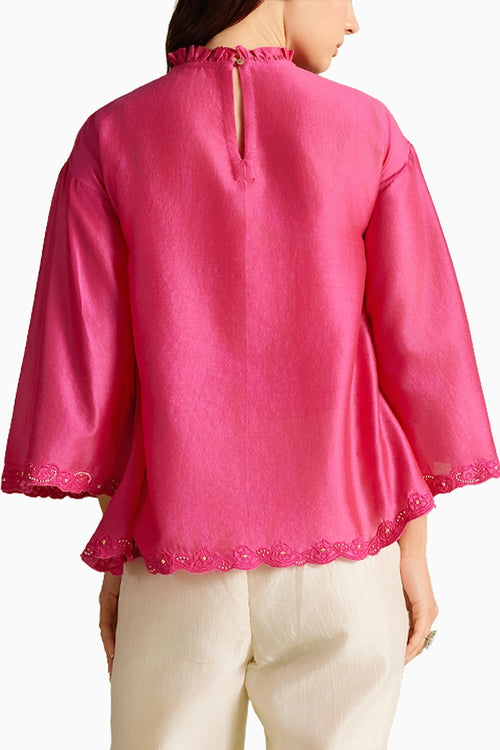 Fuchsia Mesh Yoke Detail Top
