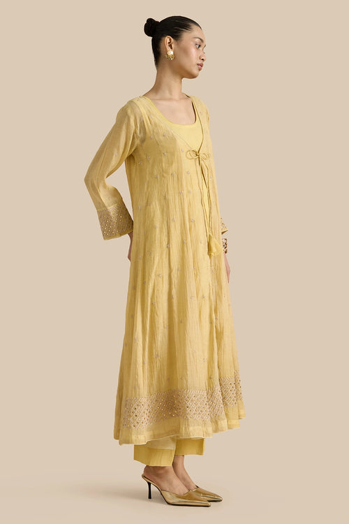Kalidar Jacket Crafted With Chikankari Threadwork With Mukash