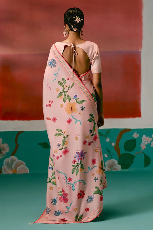 Dusty Pink Floral Saree
