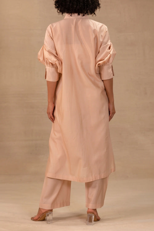 Tinka Peach Silk Long Kaftan Set
