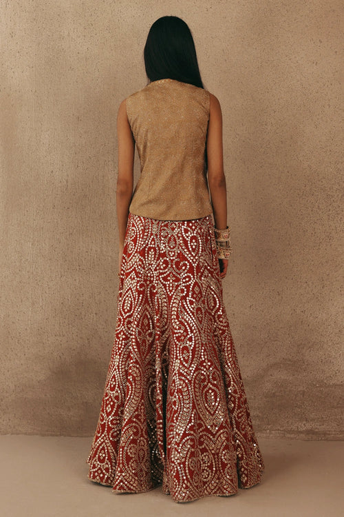 Gilet with Multi Shade Golden Embellishments