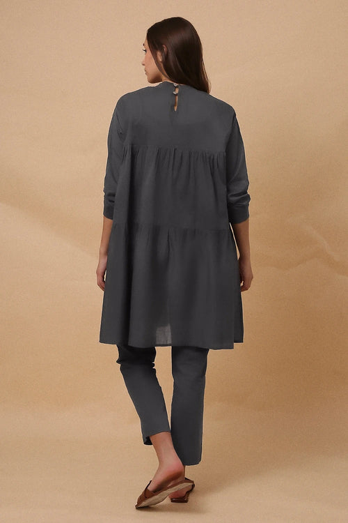 Ash Gray Mul Rib Vena Co-ord Set