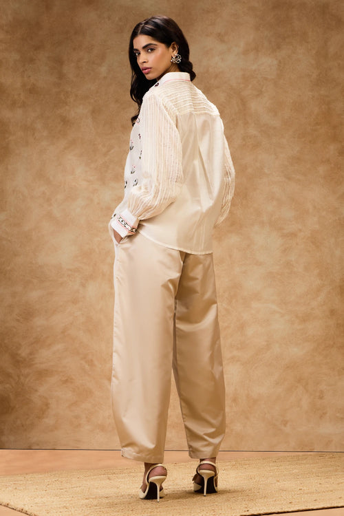 Ivory Threadwork Shirt And Pants Set