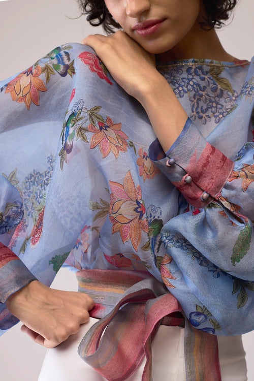 Maria Blue Print Organza Top
