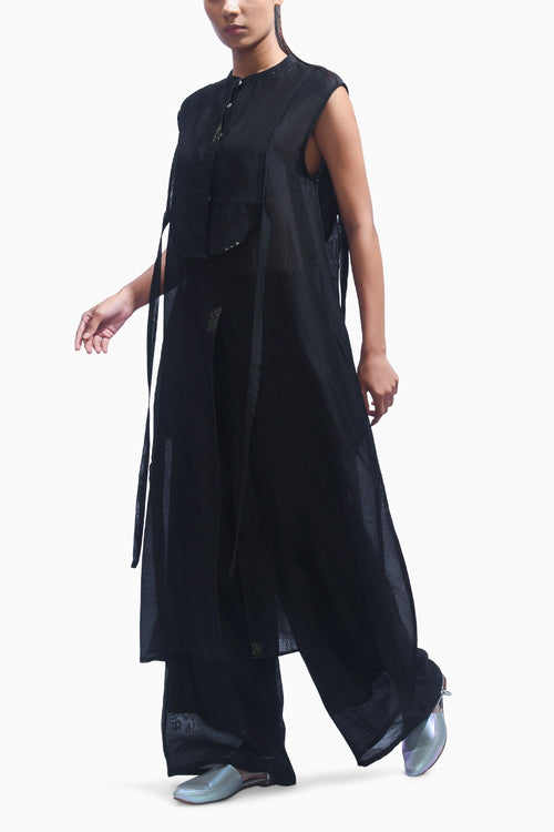 Noir Black Yoke Chanderi Co-ord Set
