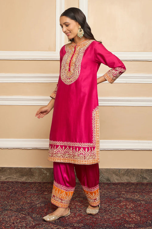 Afsaana Hotpink Straight Kurta with Salwar and Dupatta