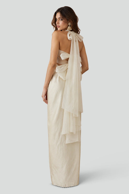 Stone Organza Embroidered Choli With Tissue Lungi Skirt