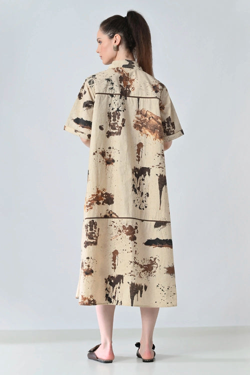 Earthscape Biege Printed Shirt Dress