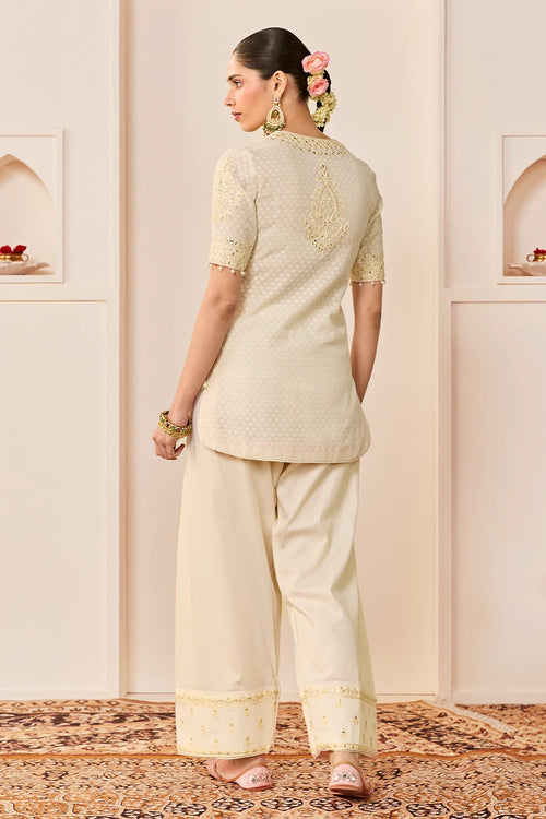 Anaisha Daisy Ivory Short Kurta with Farshi Salwar and Dupatta