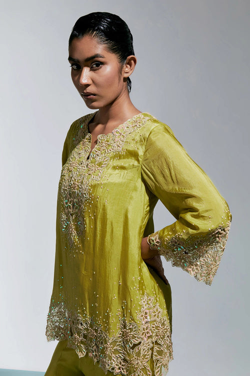Henna Floral Threadwork Silk Sharara Set