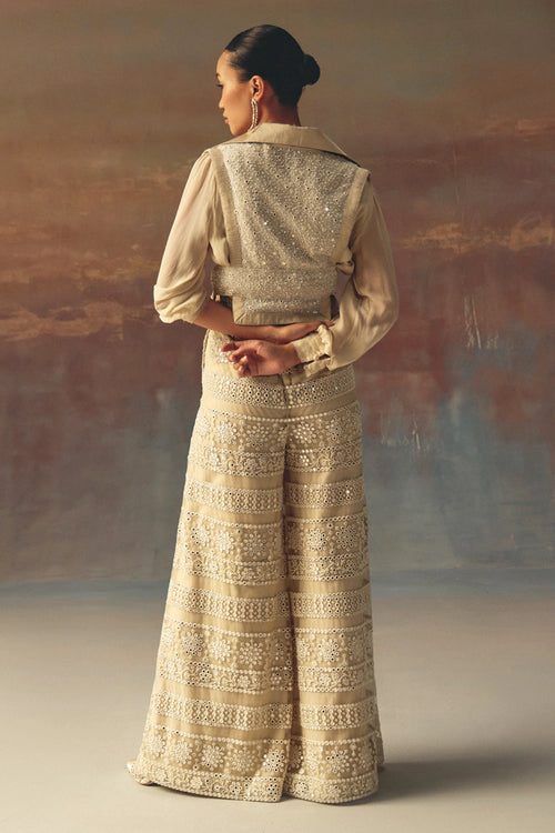 Ivory Gathered Georgette Shirt