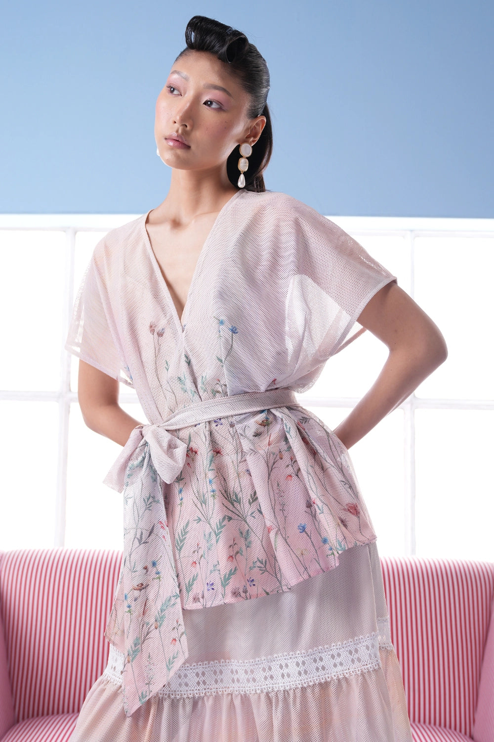Carol Pink Lace Meshnet Co-ord Set