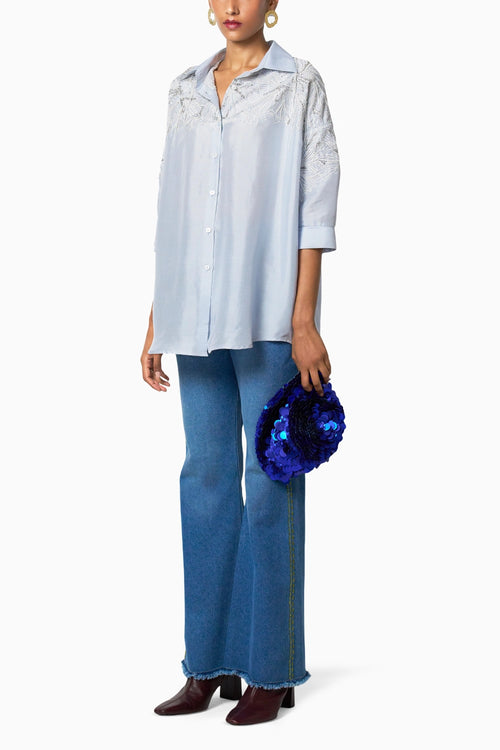 Ro White Shirt With Clutch Blue Pants