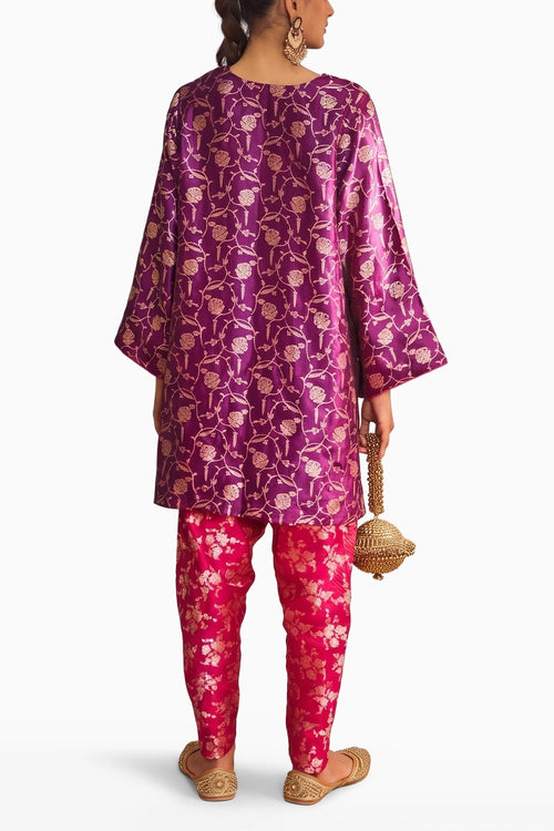 Purple Pink Banarasi Begum Tunic Set