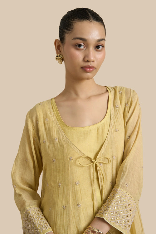 Kalidar Jacket Crafted With Chikankari Threadwork With Mukash