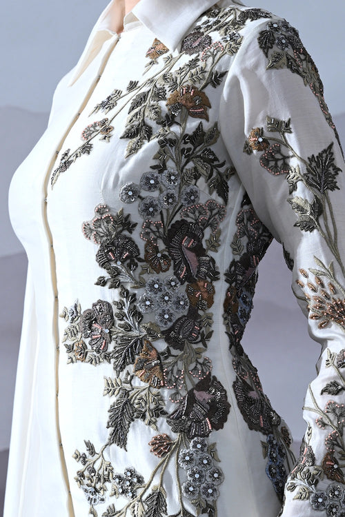 Ivory Gown With Asymmetrical Embroidery