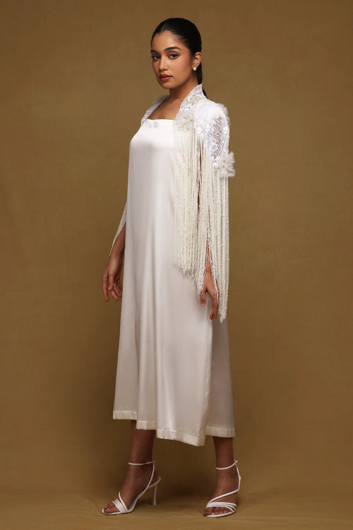 Floral Fringe Capelet with Shift Dress